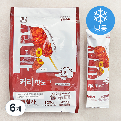 오늘의간식 커리 핫도그 (냉동), 80g, 4개입, 6개