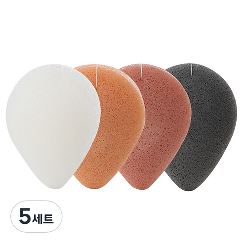 아임곤약 세안용 곤약스펀지 4종 세트, 화이트, 황토, 송이, 참숯, 5세트