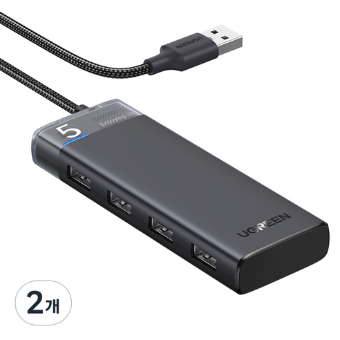 유그린 프리미엄 USB 3.0 고속 멀티 허브 CM653, 블랙, 2개