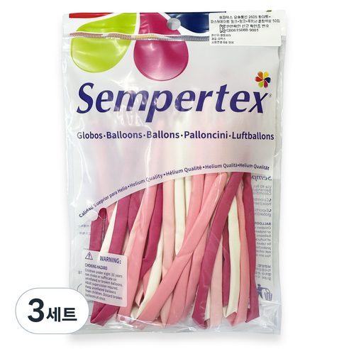 셈퍼텍스 요술풍선 260S 50p 세트, 화이트, 파스텔메이트 핑크, 핑크, 푸치샤, 3세트