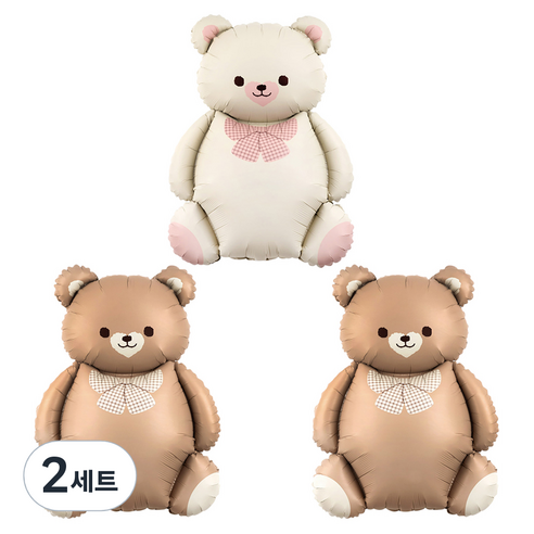 조이파티 은박풍선 리본곰돌이 2종 3p 세트, 라떼, 라떼, 크림, 2세트