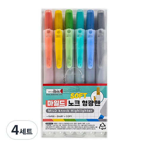 아이비스 마일드노크 형광펜 소프트 세트 12517, 혼합색상, 4세트