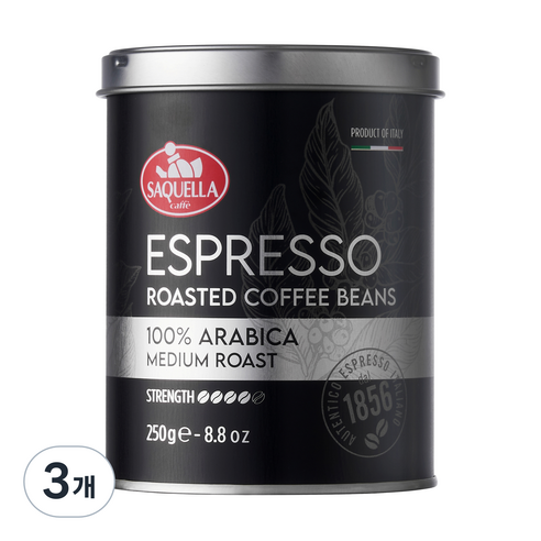 사켈라 100% 아라비카 미디엄 로스트 빈 커피, 250g, 3개, 홀빈(분쇄안함)