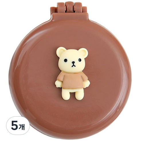 로새 마카롱 곰돌이와 토끼 에어 쿠션 거울 빗, 곰돌이 브라운, 5개