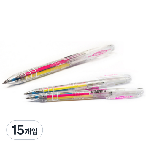 자바펜 네온 3겔 다색펜 0.5mm, 분홍 + 노랑 + 하늘, 15개입