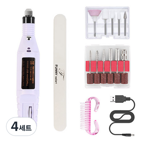 퍼니네일 네일케어 전동드릴 케어 세트, 화이트, 4세트