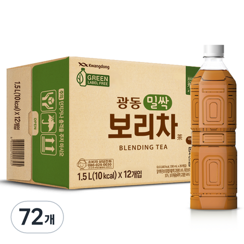 광동 밀싹 보리차 음료 무라벨, 1.5L, 72개
