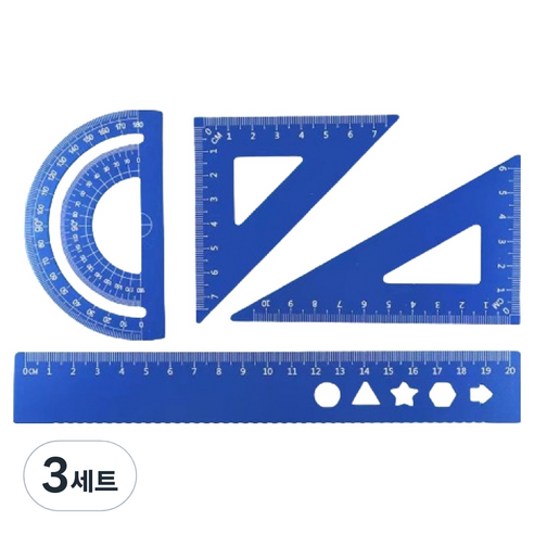 디엔오 스테인레스 삼각자 + 각도기 + 자 세트, 블루, 3세트