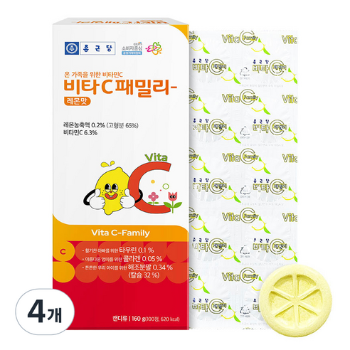 종근당 비타씨패밀리 레몬맛 비타민C, 100정, 4개