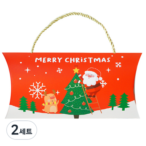 도나앤데코 크리스마스 선물포장 가로형 손잡이 오목상자 10p + 골드끈 10p, 트리꾸미는 산타, 2세트