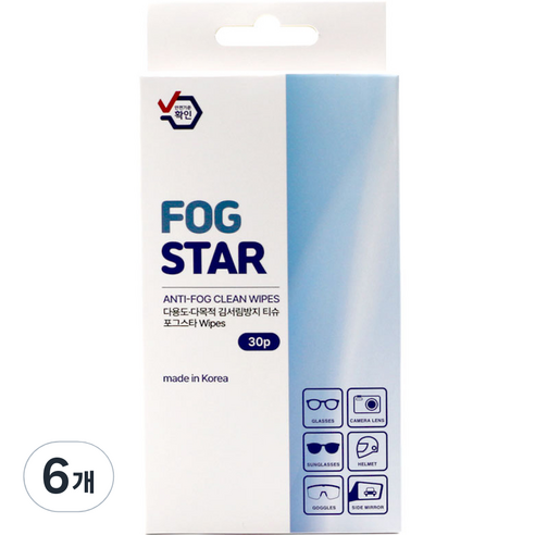 김서림방지 FOG STAR wipes 30p, 화이트, 6개