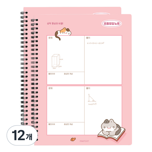 핑크풋 3000 냥냥 초등 오답노트, 핑크, 12개