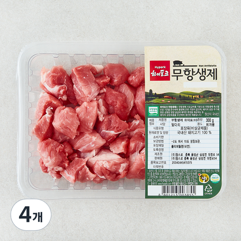 하이포크 무항생제 인증 한돈 앞다리 찌개용 (냉장), 4개, 300g