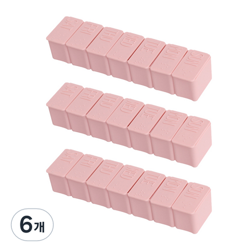 더블제이유 휴대용 요일별 알약케이스 핑크, 6개