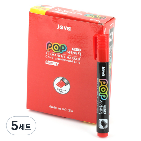 자바펜 POP 사각매직, 빨강, 60개