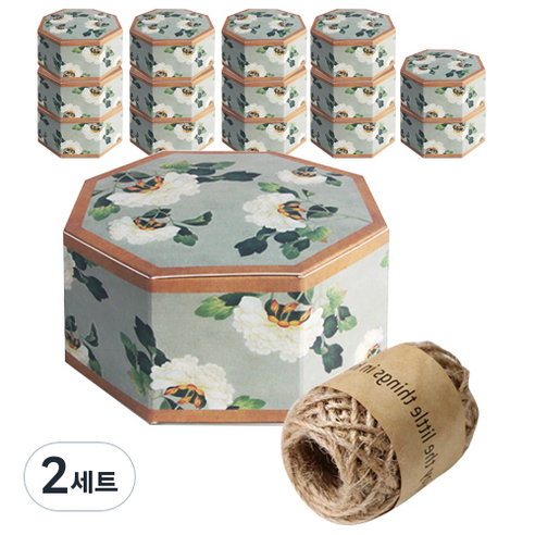 인디케이 전통민화 흰꽃 팔각상자 15p+마끈 10M, 혼합 색상, 2세트