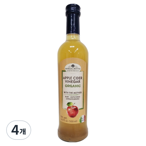 발베로 보르고델라바스티아 유기농 애플사이다비니거, 4개, 500ml