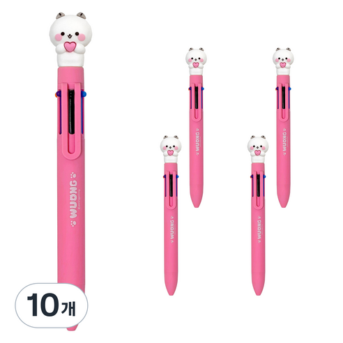 다꾸 캐릭터 우옹이 6색 볼펜 0.7mm, 하트 고양이, 10개