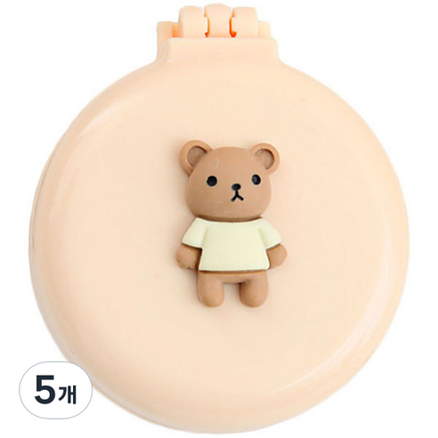 로새 마카롱 곰돌이와 토끼 에어 쿠션 거울 빗, 곰돌이 베이지, 5개