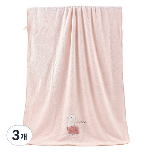 원이네 귀여운 양 디자인 70 x 140 cm 바스타월 벨벳, 핑크, 3개