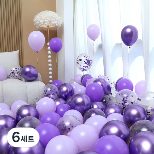 피앤비유니티 풍선 50p 세트 보라, 03 라벤다 컨페티 4색혼합 A, 6세트