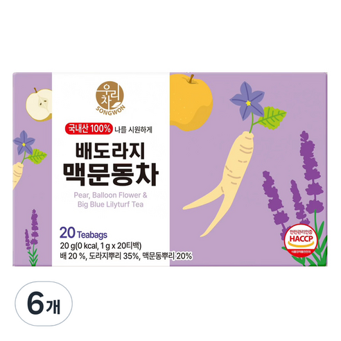 우리차 송원식품 배도라지 맥문동차 티백, 6개, 20개입, 1g