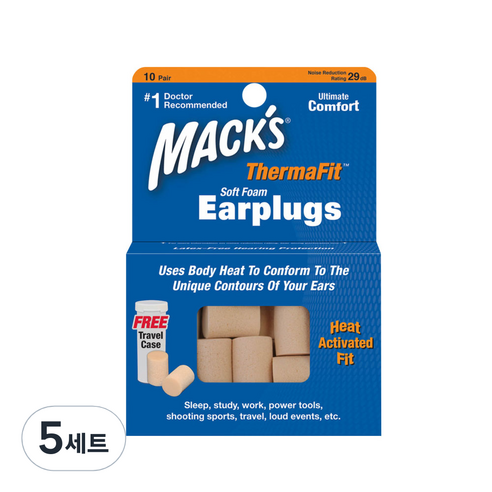 Macks 소프트폼 귀마개 20p + 케이스 ThermaFit 9510-TC, 5개, 20개입