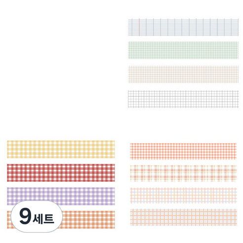체크 패턴 컬러 마스킹테이프 20mm x 20m 4종 세트, 9세트, 13 라이트체크, 컬러마크, 피치