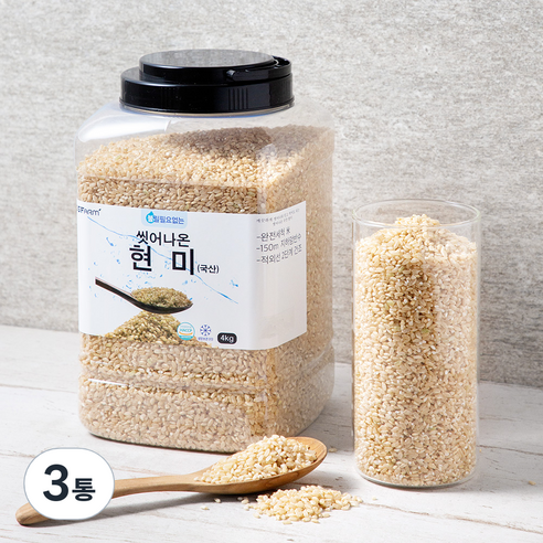 씻어나온 현미, 4kg, 3통