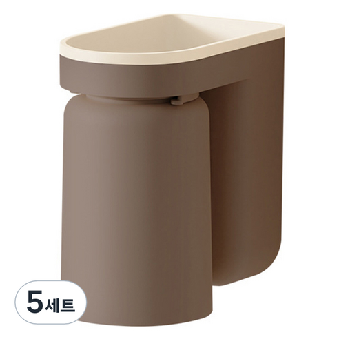 무타공 벽걸이 칫솔꽂이 양치컵, 브라운, 5세트