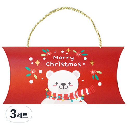 도나앤데코 크리스마스 선물포장 가로형 손잡이 오목상자 10p + 골드끈 10p, 듬직한 북극곰, 3세트