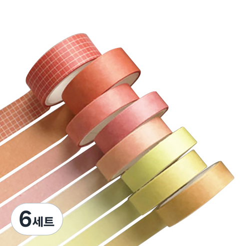 미빌 문구 베이직 패턴 마스킹 테이프 8종 세트, 옐로우, 6세트