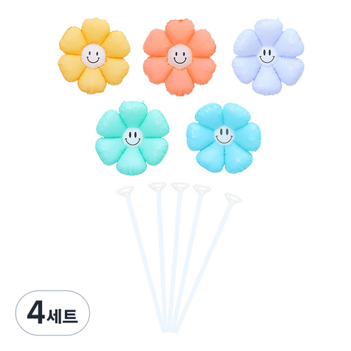 피앤비유니티 무광스마일 데이지풍선 5종 + 스틱 5p 세트, 08 혼합색상, 4세트