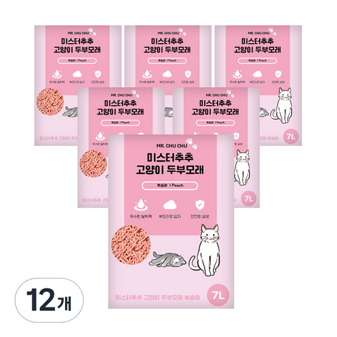 미스터추추 고양이 두부모래, 7L, 12개, 복숭아향