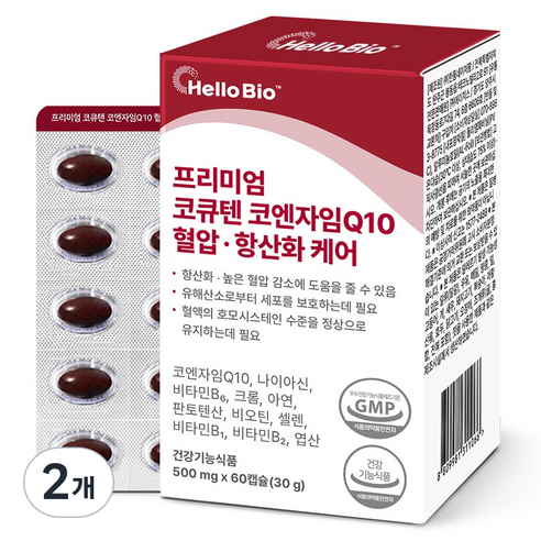 헬로바이오 혈압 항산화 케어 프리미엄 코큐텐 코엔자임Q10 30g, 60정, 2개