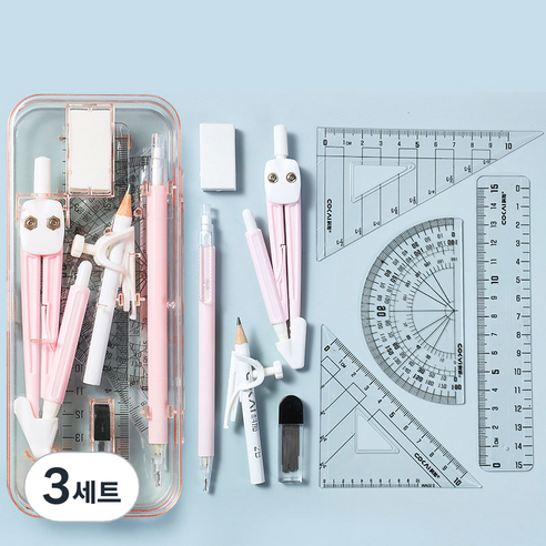 유로엔젤 제도용 캠퍼스 룰러 9종 + 필통 세트, 레드, 3세트