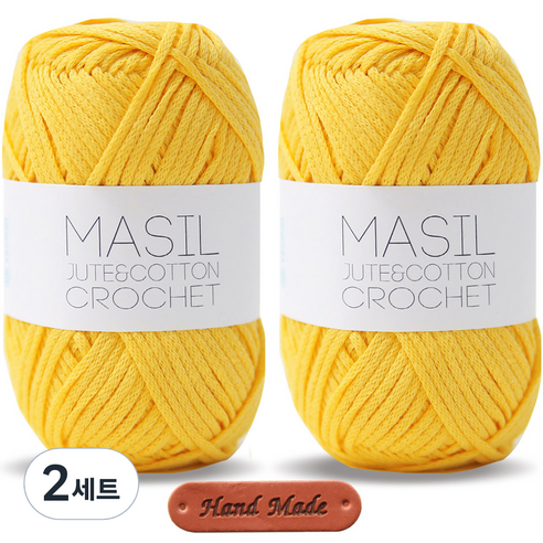 니뜨 마실 60g x 2p + 핸드메이드 가죽 라벨 세트, 07 옐로우, 2세트