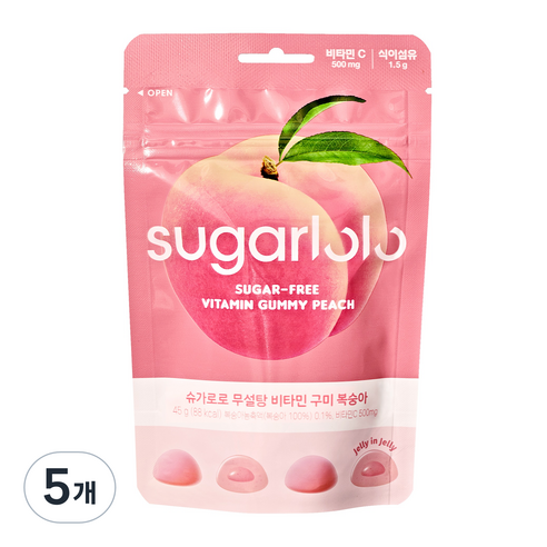 슈가로로 무설탕 비타민 구미 젤리 복숭아, 5개, 45g