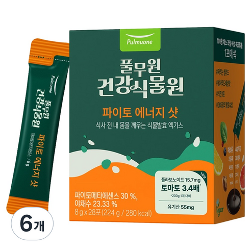 풀무원건강식물원 파이토 에너지 샷, 224g, 6개