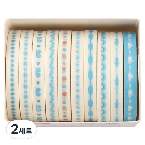 셀링뉴 아트스핀 울타리 다꾸 마스킹 종이 테이프 10종 세트 5mm x 2m, 오션블루, 2세트