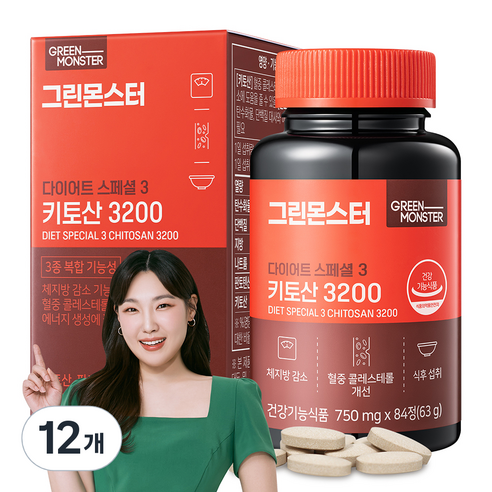 그린몬스터 다이어트 스페셜 3 키토산 3200, 84정, 12개