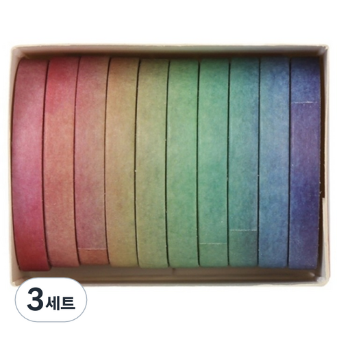 셀링뉴 아트스핀 울타리 다꾸 마스킹 종이 테이프 10종 세트 5mm x 2m, 무지개, 3세트