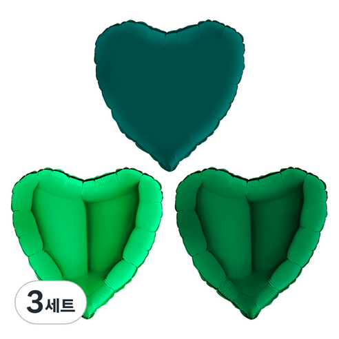 그라보벌룬 은박 하트풍선 3종 세트, 에메랄드그린, 그린, 다크그린, 3세트