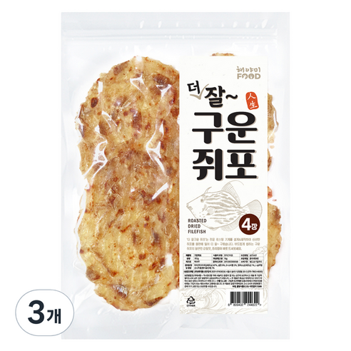 해야미 더 잘 구운 쥐포 4p, 80g, 3개
