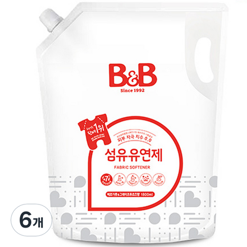 비앤비 섬유유연제 베르가못 & 그레이후르츠향 리필, 1.8L, 6개 레드루트섬유유연제