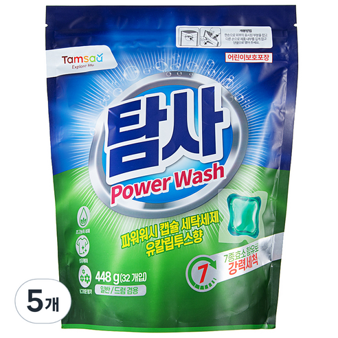 탐사 파워워시 캡슐 세탁세제 유칼립투스향, 5개, 32개입
