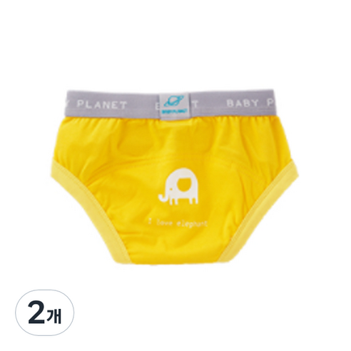 베이비플라넷 밤부 배변훈련팬티 아이 러브 엘리펀트, 옐로우, 2개