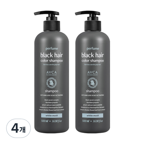 아브카 퍼퓸 블랙 헤어컬러 새치 샴푸 화이트머스크향, 500ml, 4개
