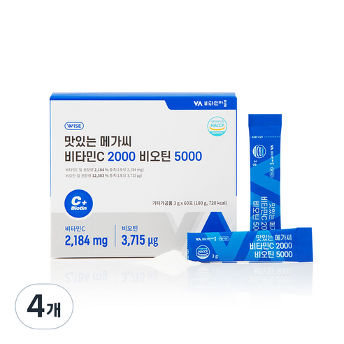 비타민마을 맛있는 메가씨 비타민C 2000 비오틴 5000, 4개, 180g