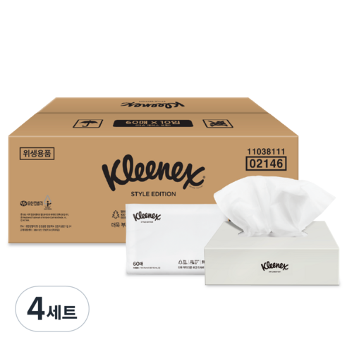 크리넥스 스타일 에디션 티슈 2겹 10개 + 케이스 세트, 60매, 4세트